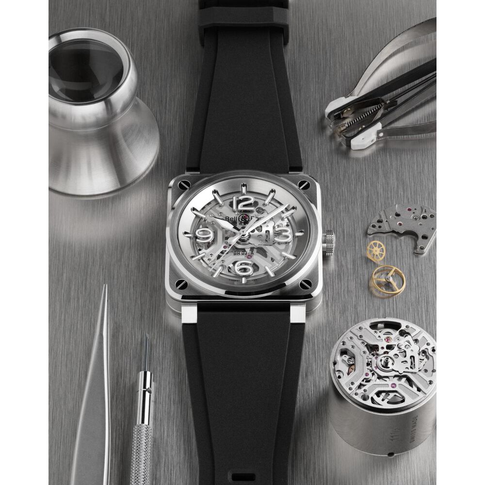 Bell & Ross BR-03 Auto 41mm Skeleton Grey Dial Rubber Strap Watch