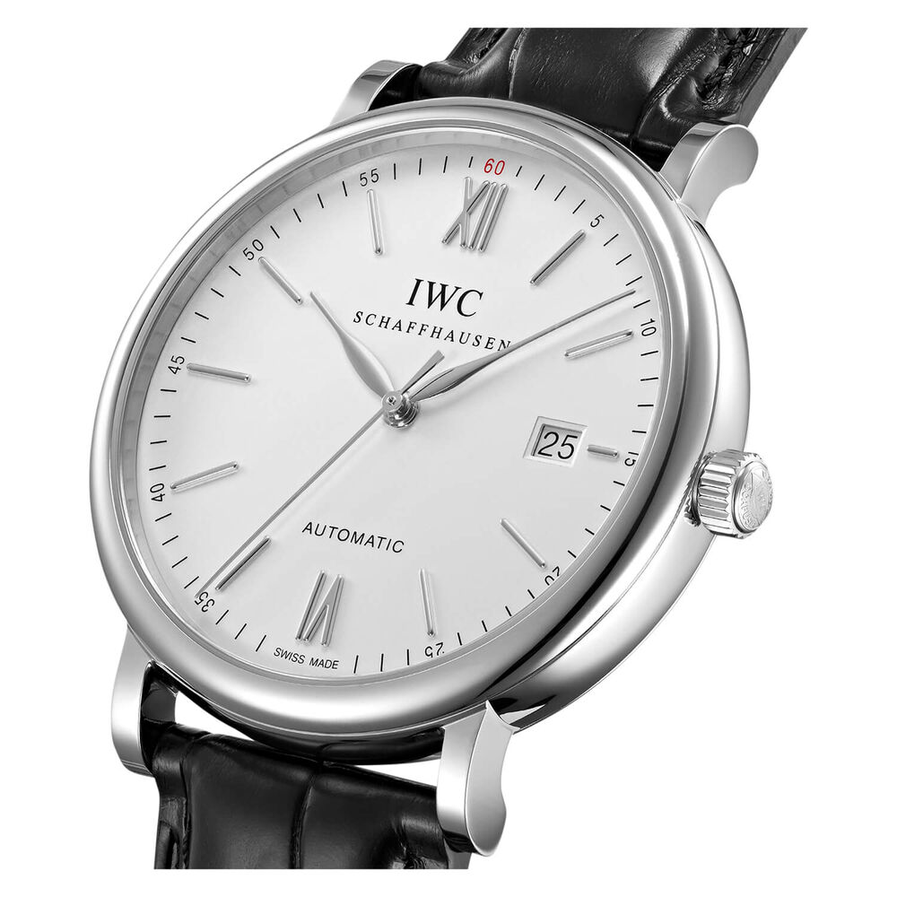 IWC Schaffhausen Portofino Automatic Silver Dial Black Strap Watch