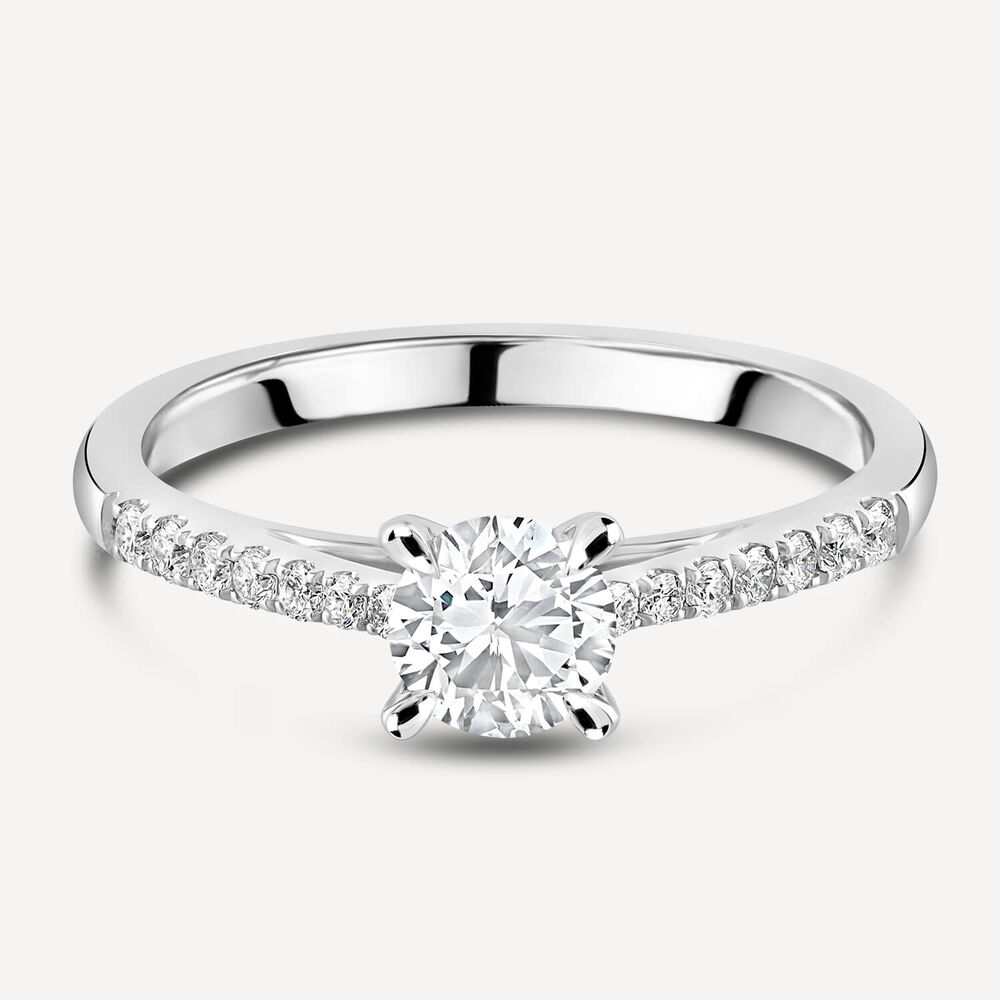 Platinum 0.52ct Round Diamond Four Claw Solitaire & Shoulders Ring image number 4