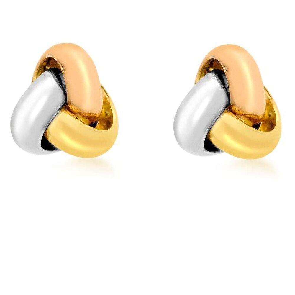 9ct three colour gold knot stud earrings image number 0