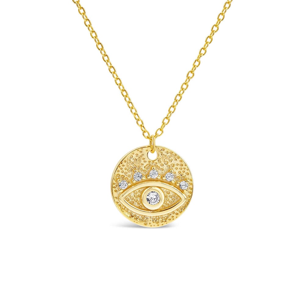 Yellow Gold Plated Sterling Silver Protective Eye Disk Pendant image number 0