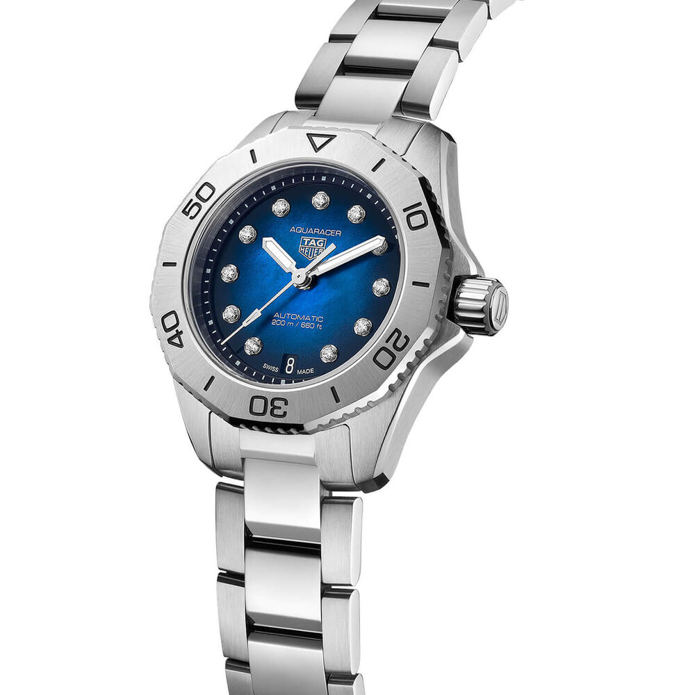 TAG Heuer Aquaracer Professional 200 Automatic 30mm Blue Diamond Dot Smokey Dial Bracelet Watch image number 2