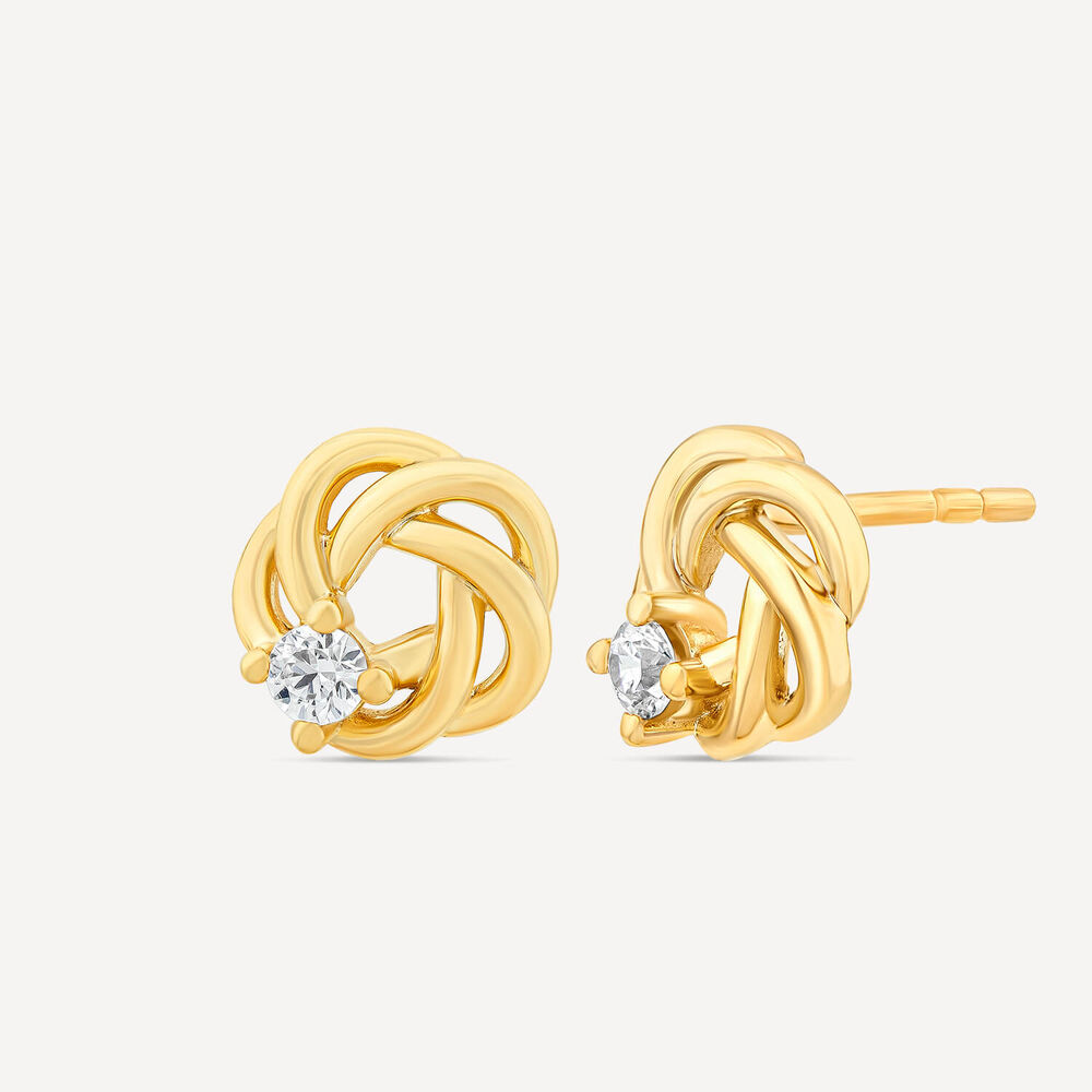 9ct Yellow Gold Cubic Zirconia Set Open Knot Stud Earrings image number 1