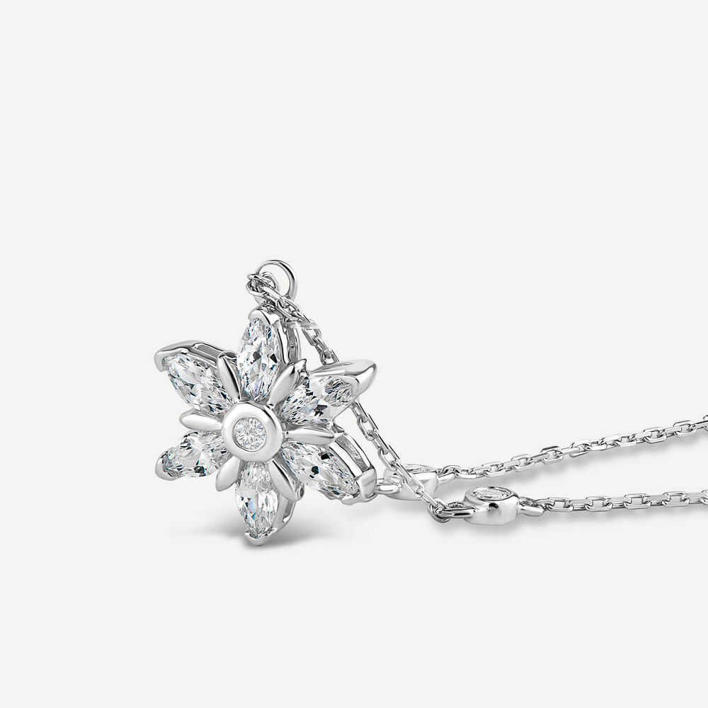 9ct White Gold Marquise Cubic Zirconia Flower Necklet image number 1