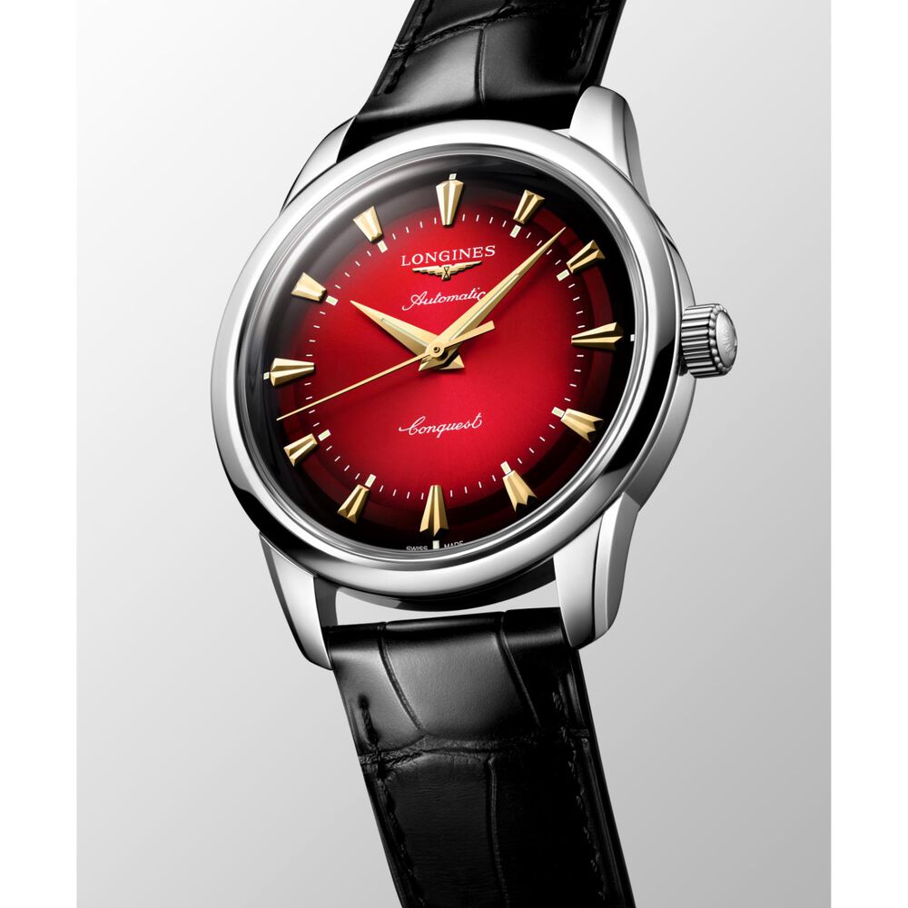 Longines Conquest Heritage Year Of The Snake 2025 40mm Red Dial Black Leather Strap Watch image number 2