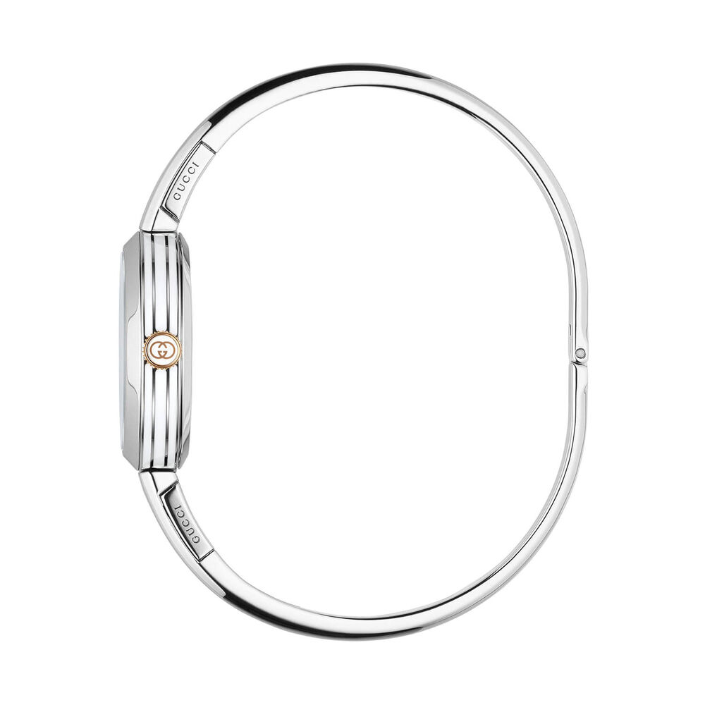 Gucci Model 2000 24mm Silver Dial Rose Gold Details Steel Bangle Watch