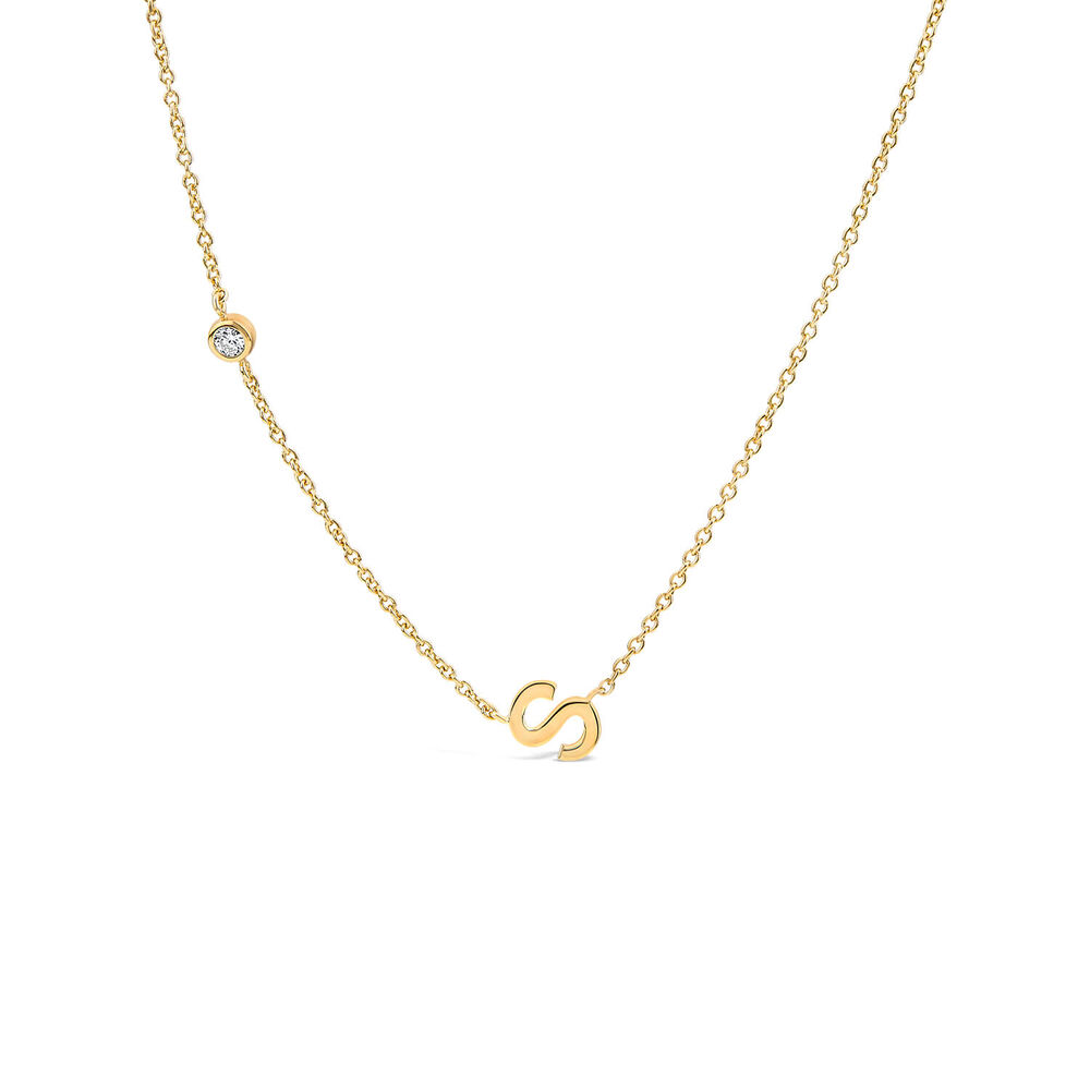 Sterling Silver Yellow Gold Plated 0.06ct Lab Grown Diamond Initial S Necklet