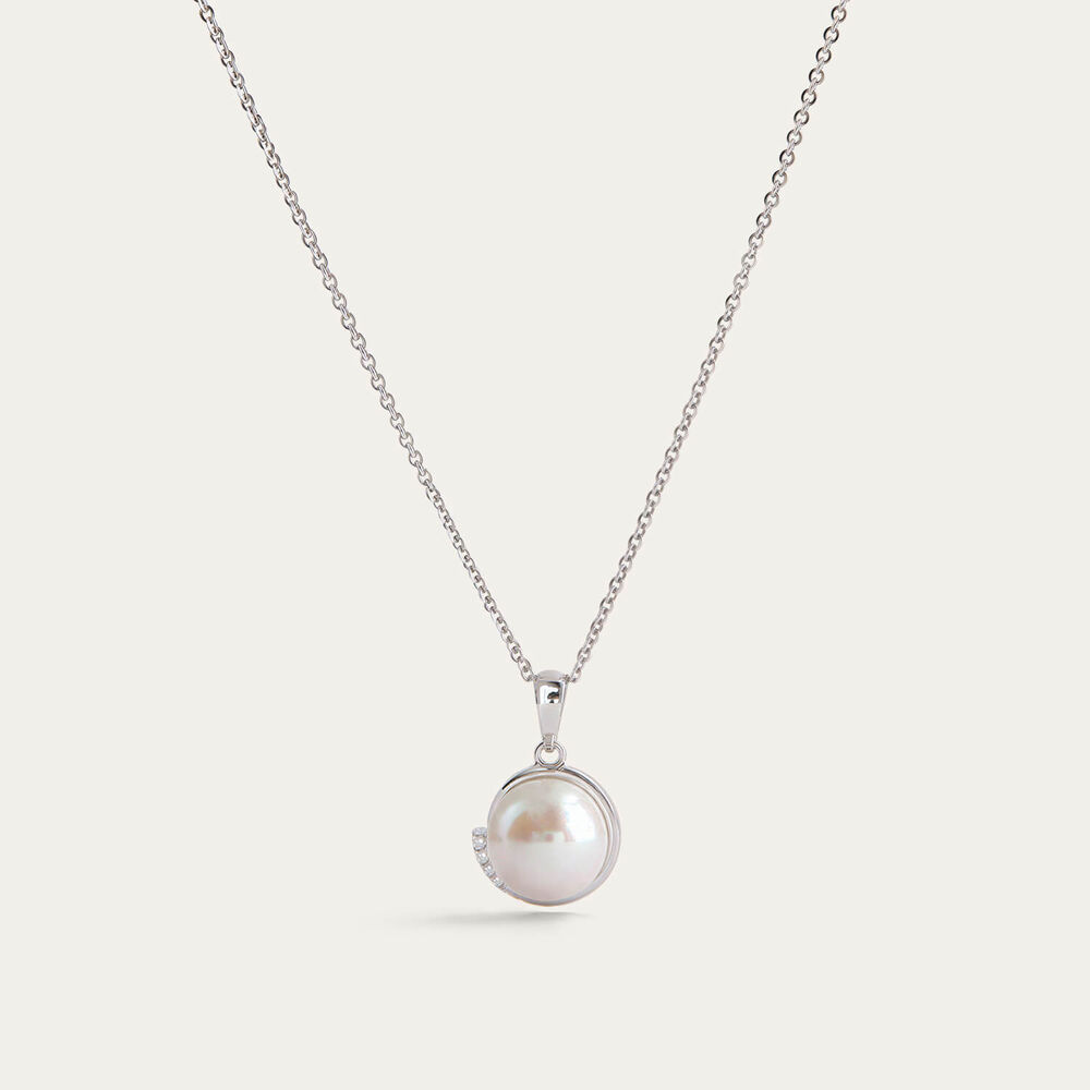 Sterling Silver Freshwater Pearl Half Bezel Pendant