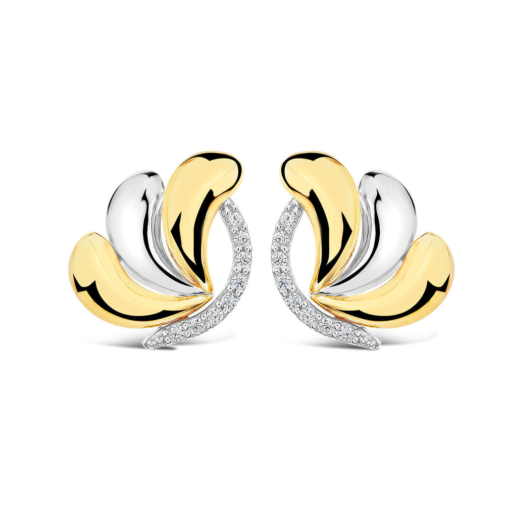 9ct Yellow & White Gold Cubic Zirconia Petal Stud Earrings image number 0