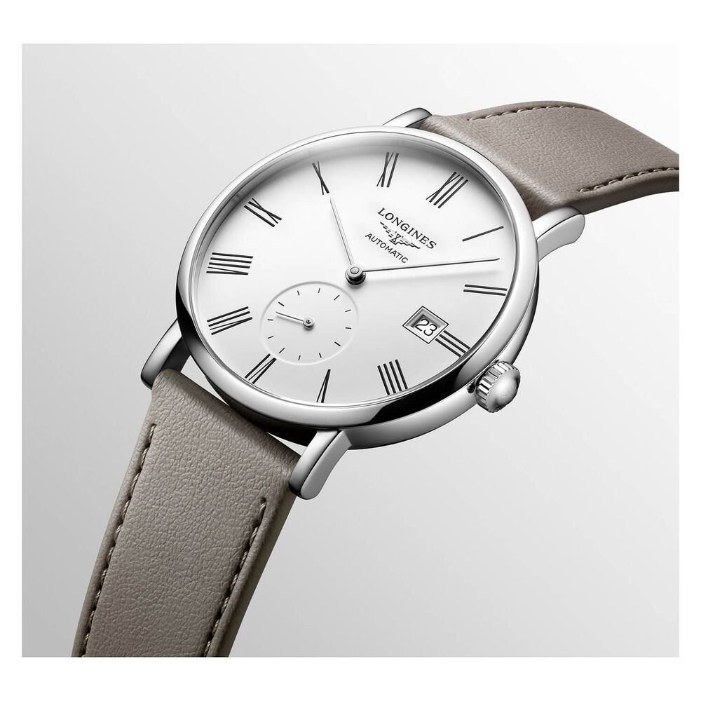 Longines Elegant 34.50mm Automatic White Dial Beige Synthetic Strap Watch image number 2