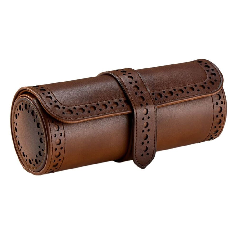 WOLF Brogue Burnished Brown Triple Watch Roll