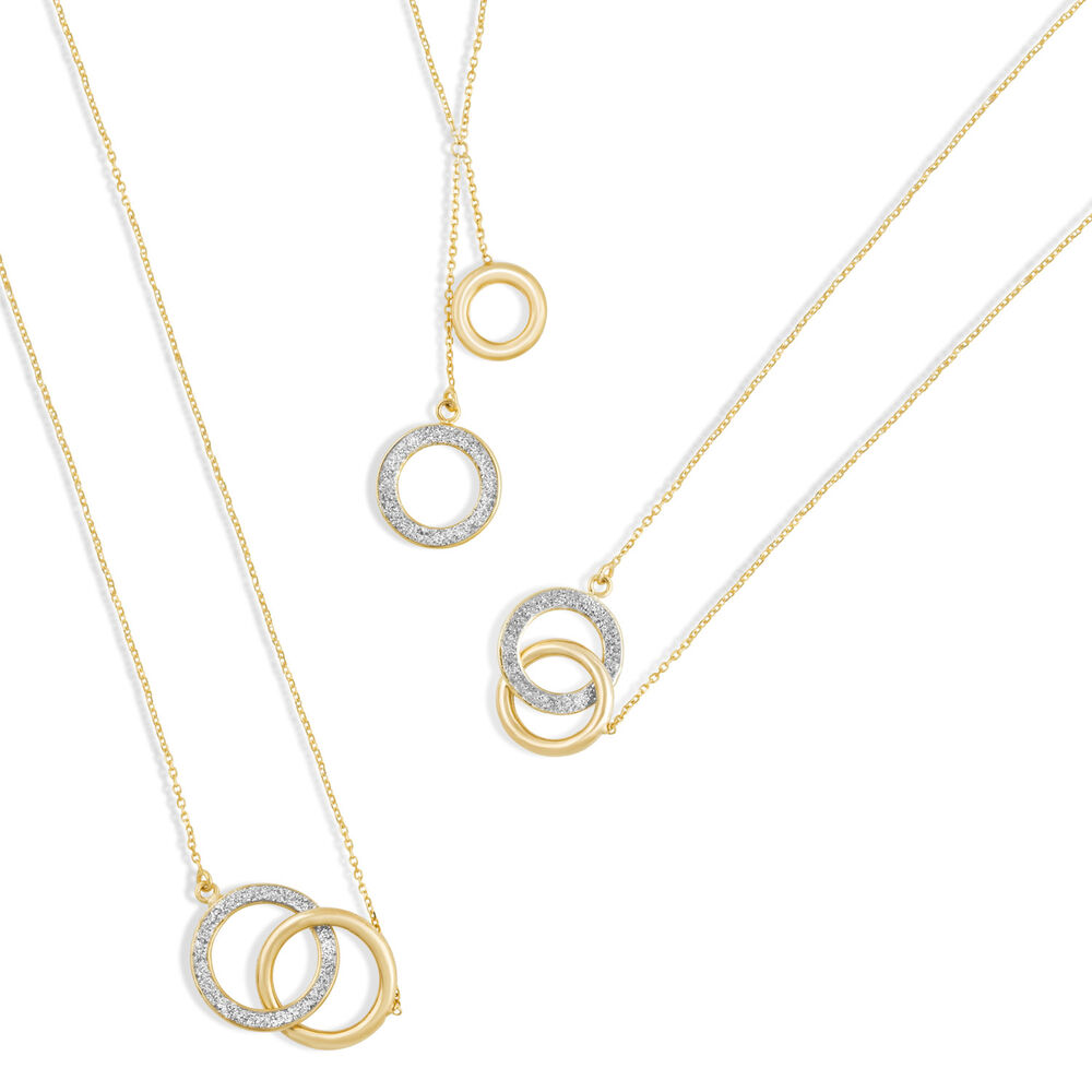 9ct Gold Plain and Glitter Interlocking Circle Bracelet image number 2