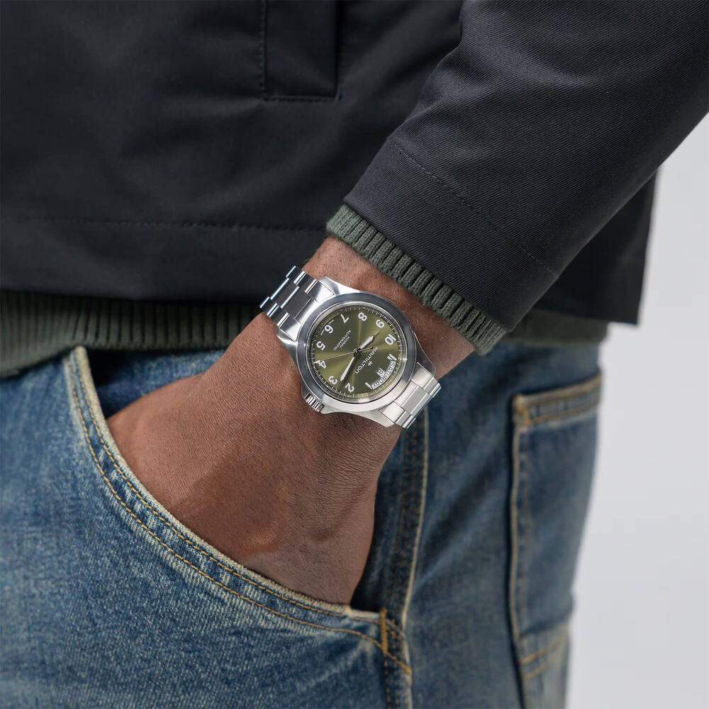Hamilton Khaki Field King Day-Date 40mm Green Dial Steel Bracelet Watch