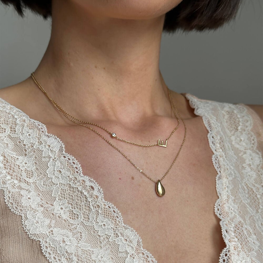 Sterling Silver Yellow Gold Plated 0.06ct Lab Grown Diamond Initial E Necklet