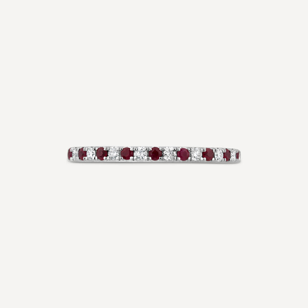9ct White Gold Ruby & 0.09ct Diamond Claw Set Eternity Ring image number 1
