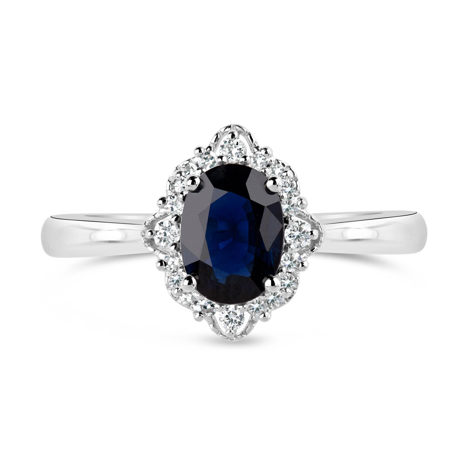 9ct White Gold 0.18ct Diamond Sapphire Ring