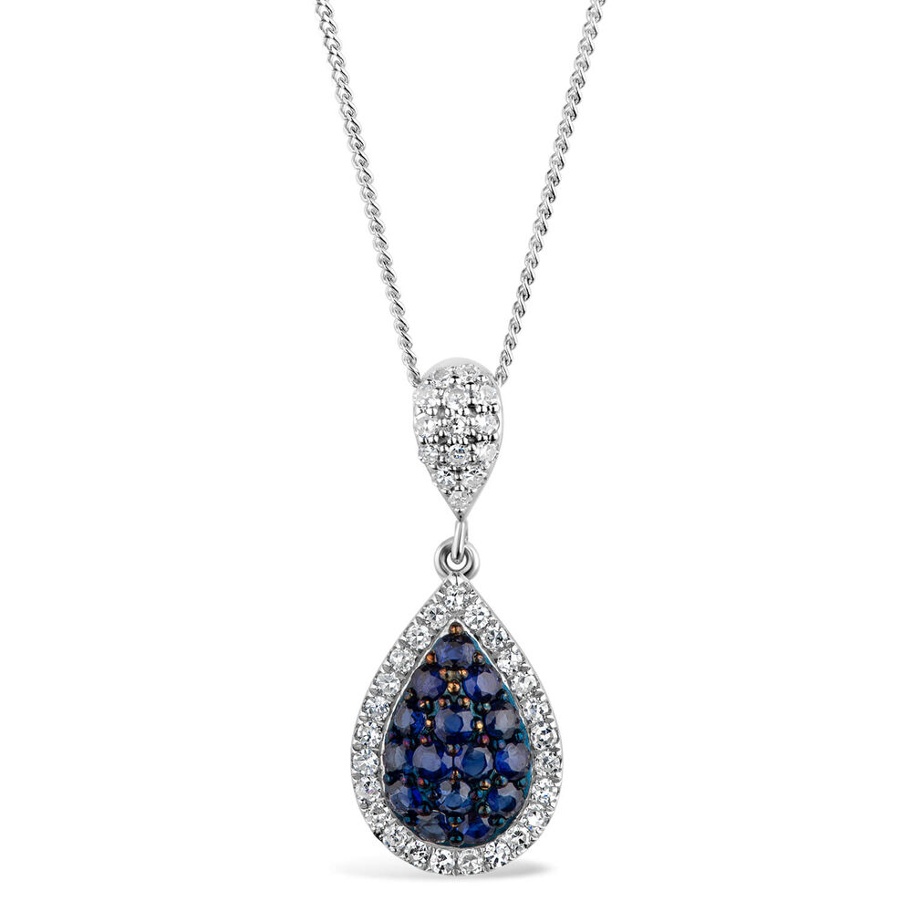 9ct White Gold 0.15ct Diamond and Sapphire Pear Drop Pendant image number 0