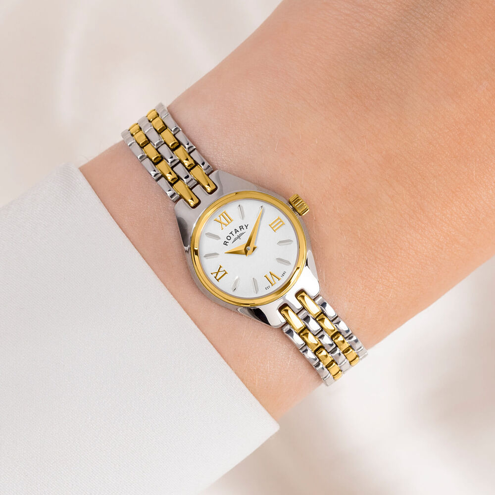 Rotary Cocktail 20mm White Dial Silver & Gold Plated Stainless Steel Bracelet Watch
