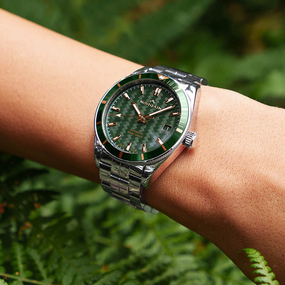 NORQAIN Adventure Sport Automatic 37mm Green Pattern Dial Stainless Steel Bracelet Watch