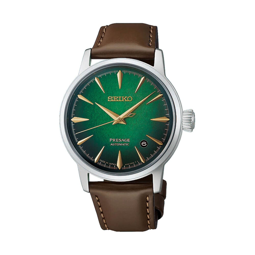 Seiko Presage Cocktail Time Crushed Ice &lsquo;Mint Mist&rsquo; 38.5mm Green Dial Leather Strap Watch