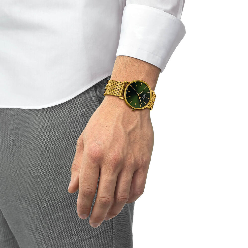 Tissot Everytime 40mm Green Dial Yellow Gold Steel Bracelet Watch image number 4