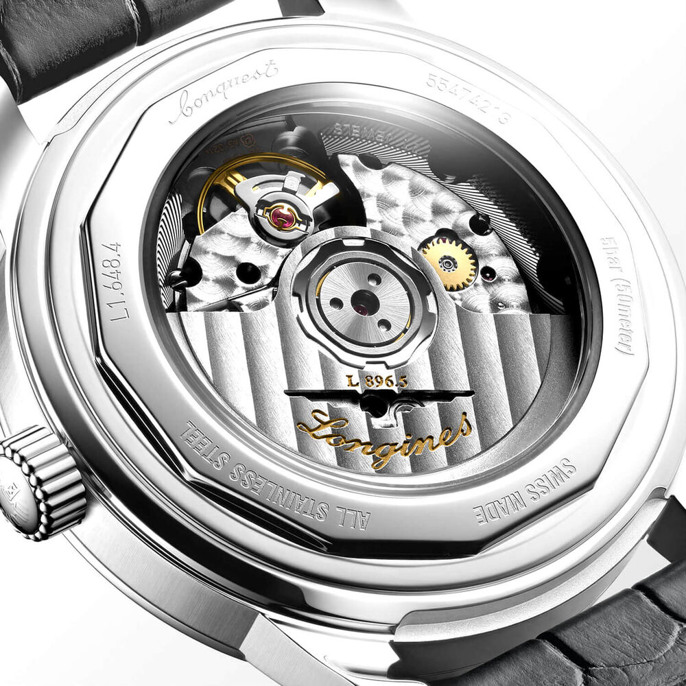 Longines Conquest Heritage Central Power Reserve 38mm Anthracite Dial Grey Leather Strap Watch image number 4