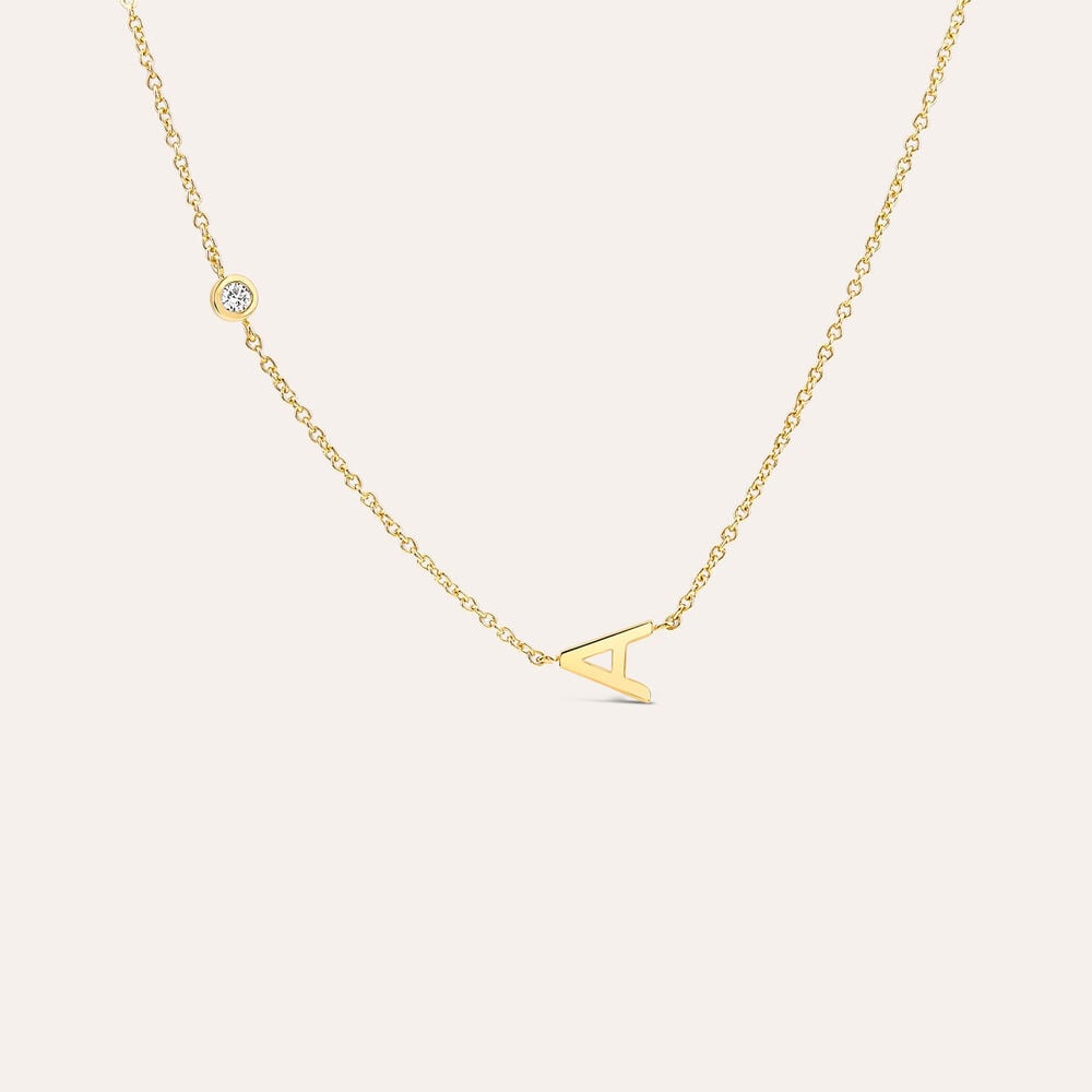 Yellow Gold Plated Vermeil Sterling Silver 0.06ct Lab Grown Diamond Initial A Necklet