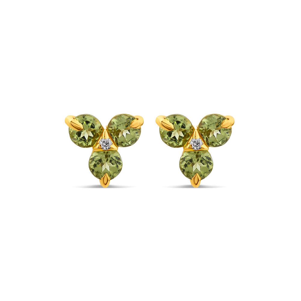 9ct Yellow Gold Peridot Trefoil Diamond Centre Stud Earrings