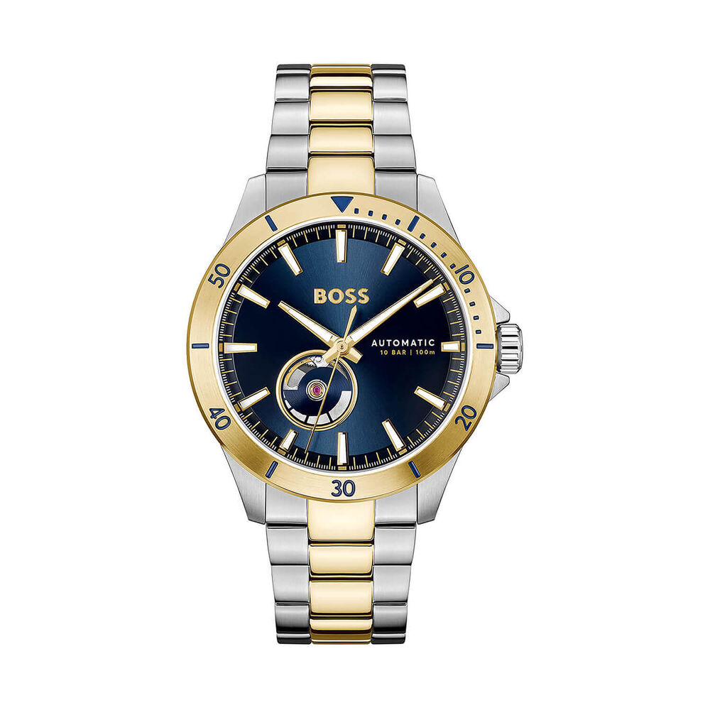 BOSS Troper Automatic 42mm Blue Open Heart Dial Two-Tone Steel Bracelet Watch image number 0