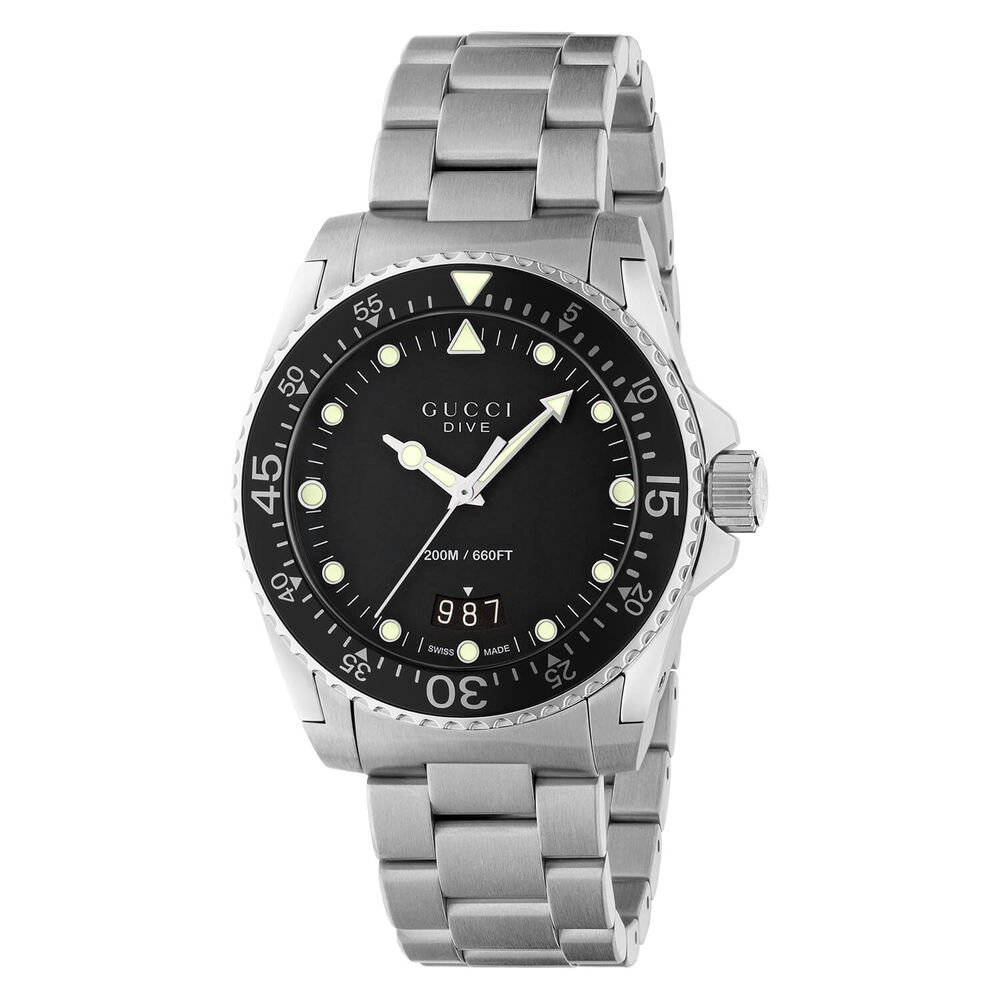 Gucci Dive 40mm Black Dial Steel Bracelet Men's Watch image number 0