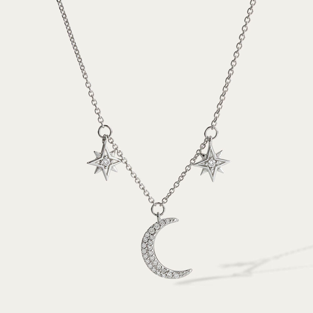 Sterling Silver Cubic Zirconia Moon & Star Necklet
