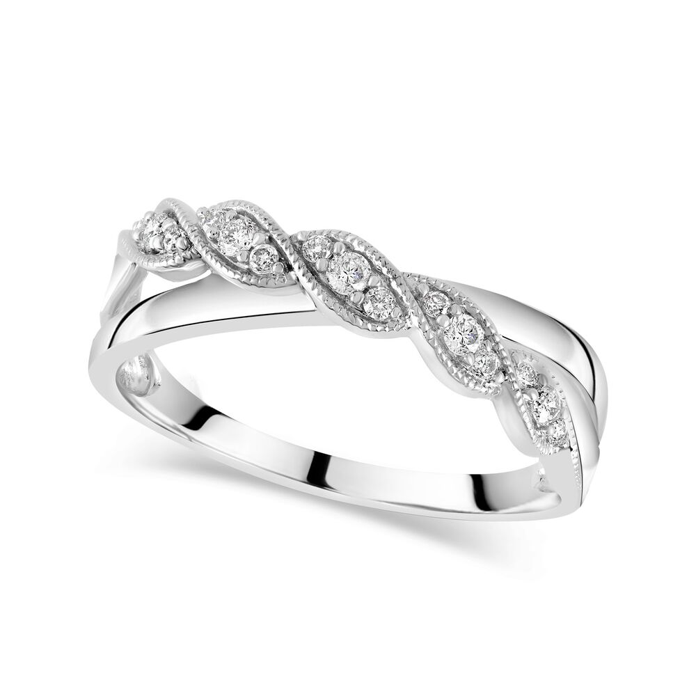 9ct white gold 0.15 carat twisted crossover ring image number 0