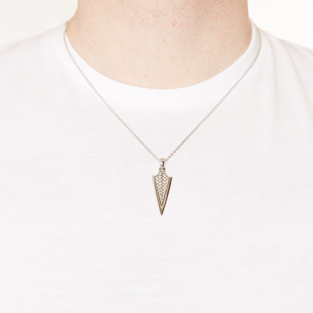 Sterling Silver Rhodium Plated Braided Arrow Mens Necklace image number 2
