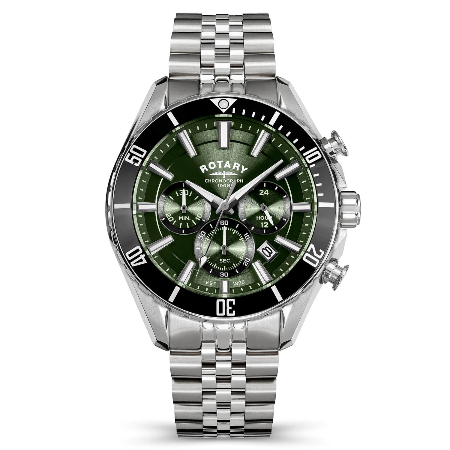 Rotary Apex 100 Chrono 42mm Green Dial Steel Bracelet Watch
