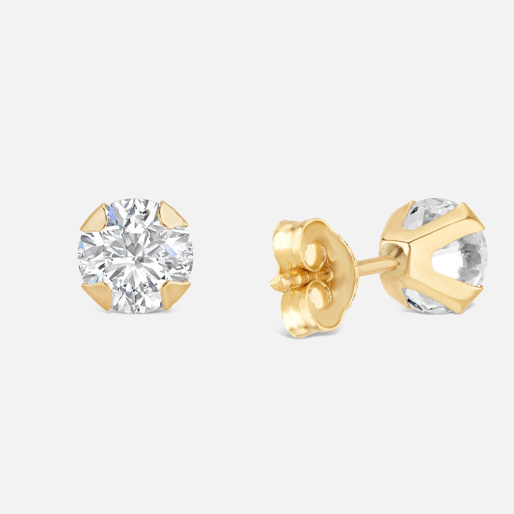 9ct Yellow Gold 5mm Four Claw Cubic Zirconia Stud Earrings
