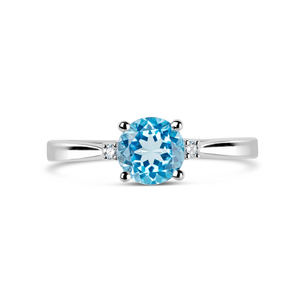 9ct White Gold Diamond and Blue Topaz Round Ring