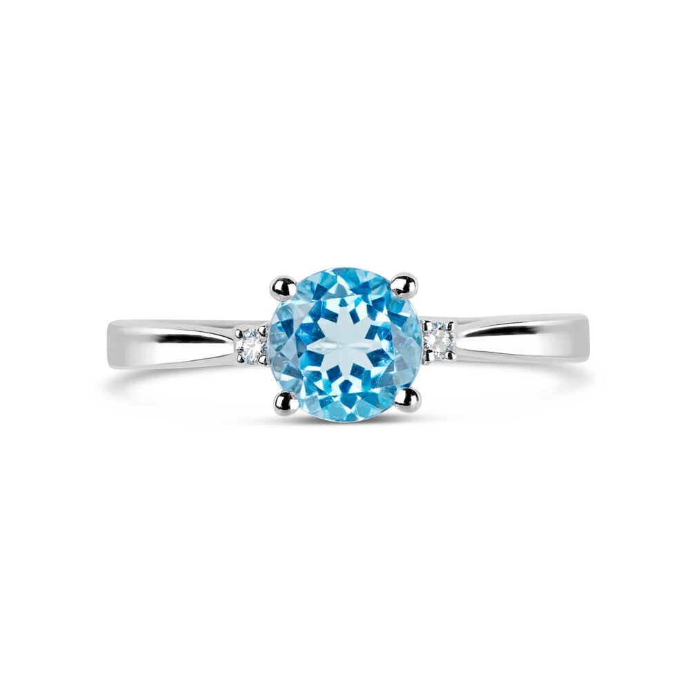 9ct White Gold Diamond and Blue Topaz Round Ring image number 1