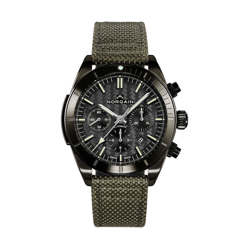 NORQAIN Adventure Sport Chronograph 42mm Black Pattern Dial Khaki Fabric Strap Watch image number 0