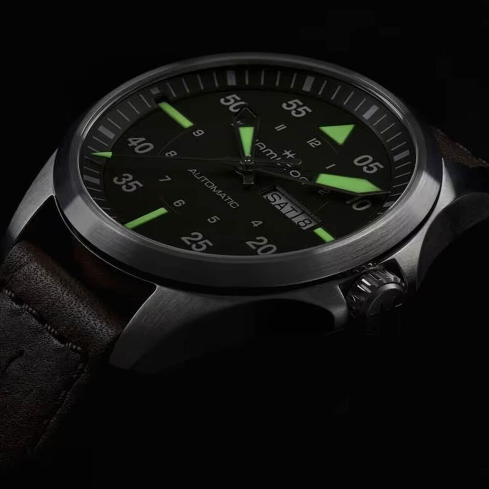 Hamilton Khaki Aviation Pilot Automatic 42mm Green Dial Leather Strap Watch image number 4