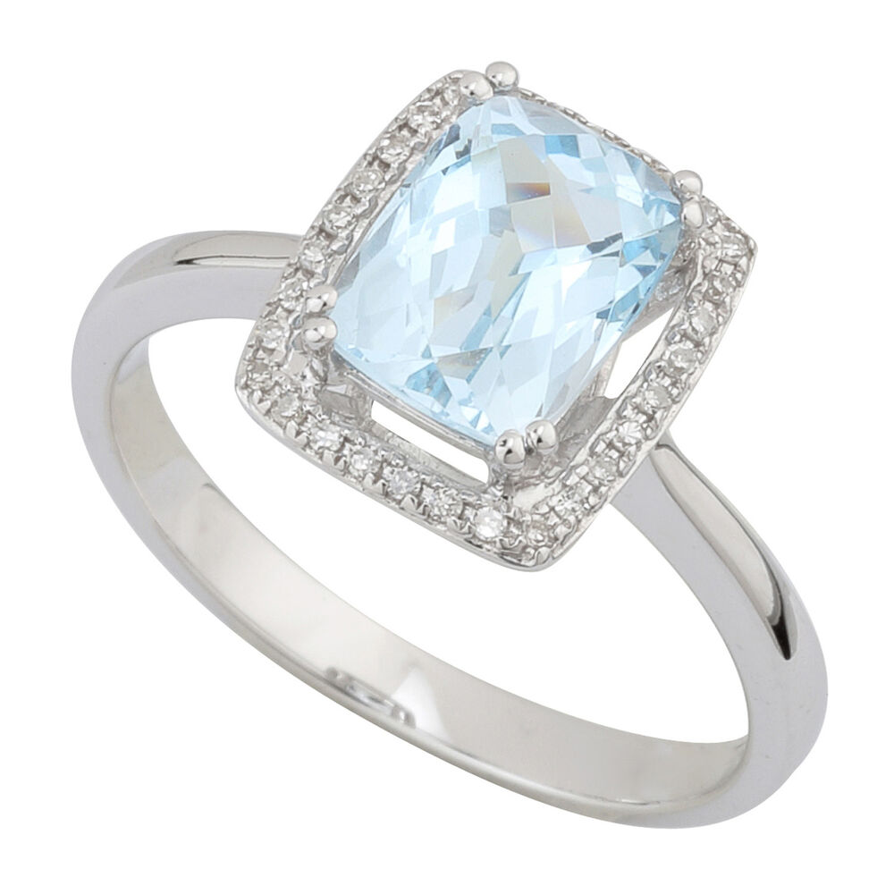 Ladies 9ct White Gold Diamond and Blue Topaz Dress Ring