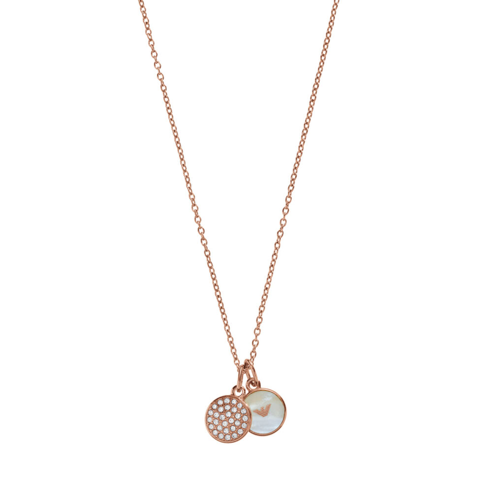 Emporio Armani Rose Gold Stainless Steel Crystal Logo Pendant