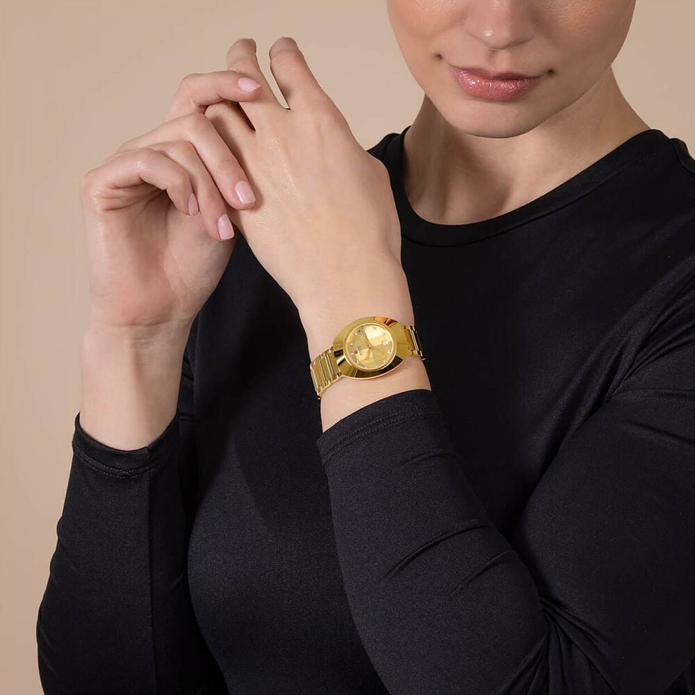 Rado DiaStar Original Automatic 30mm Yellow Gold Dial Diamond Dots PVD Steel Bracelet Watch image number 5