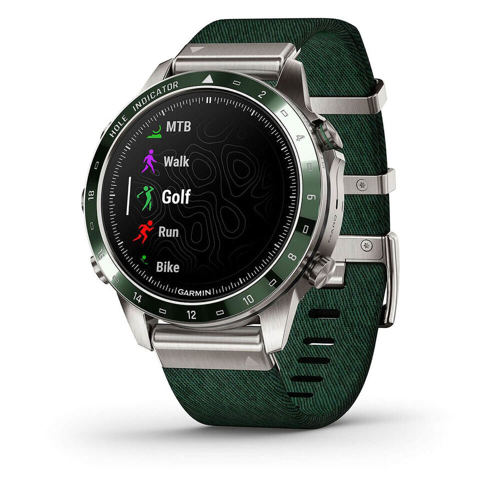 Garmin MARQ® Golfer (Gen 2) 46mm Titanium Case Green Ceramic Bezel Strap Watch image number 0