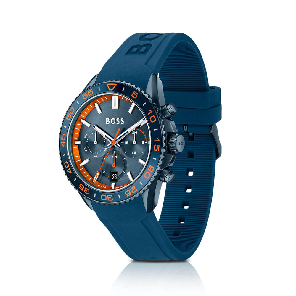 BOSS Runner Chronograph 44mm Blue Dial Silicone Strap Watch image number 1