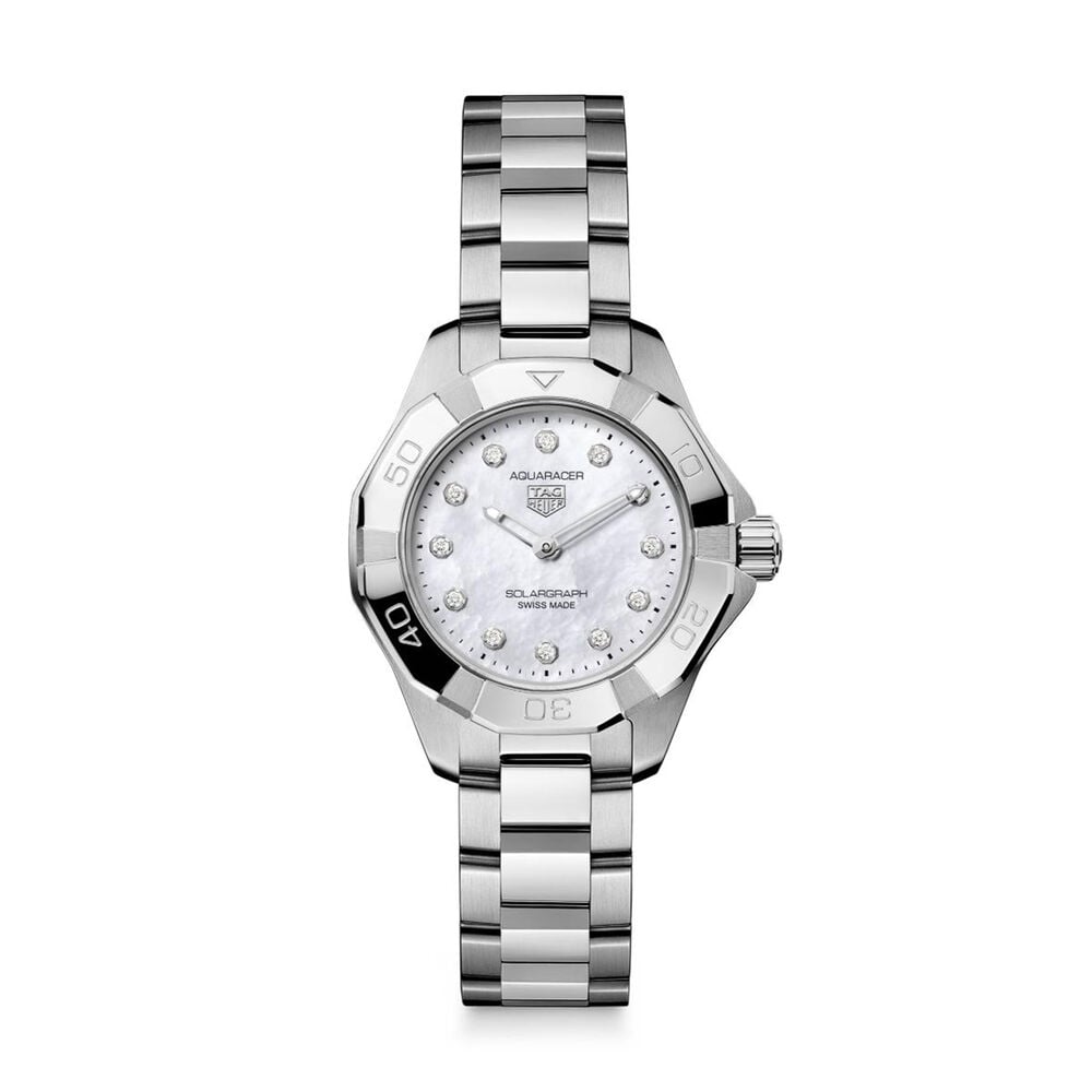 TAG Heuer Aquaracer Professional Solargraph 100 28mm MOP Dial Diamonds Steel Bracelet Watch