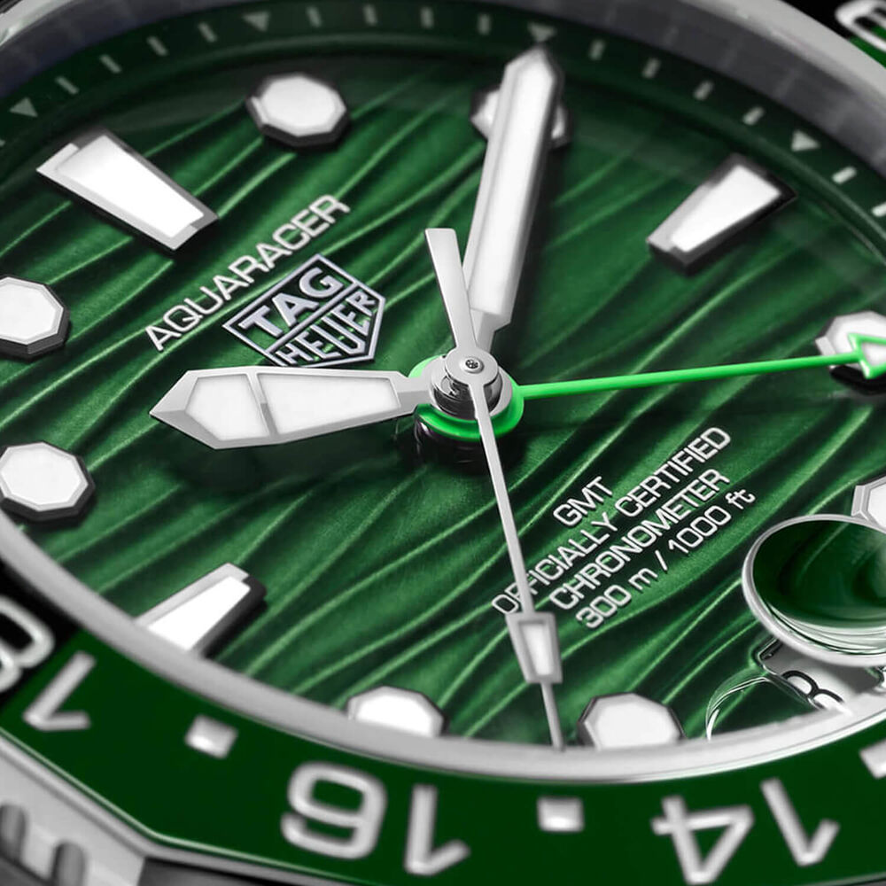 TAG Heuer Aquaracer Professional 300 GMT 42mm Green Dial & Bezel Stainless Steel Bracelet Watch image number 3