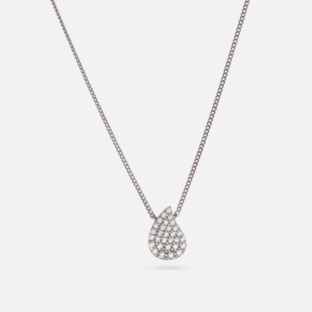 9ct White Gold 0.10ct Pave Diamond Leaf Necklet
