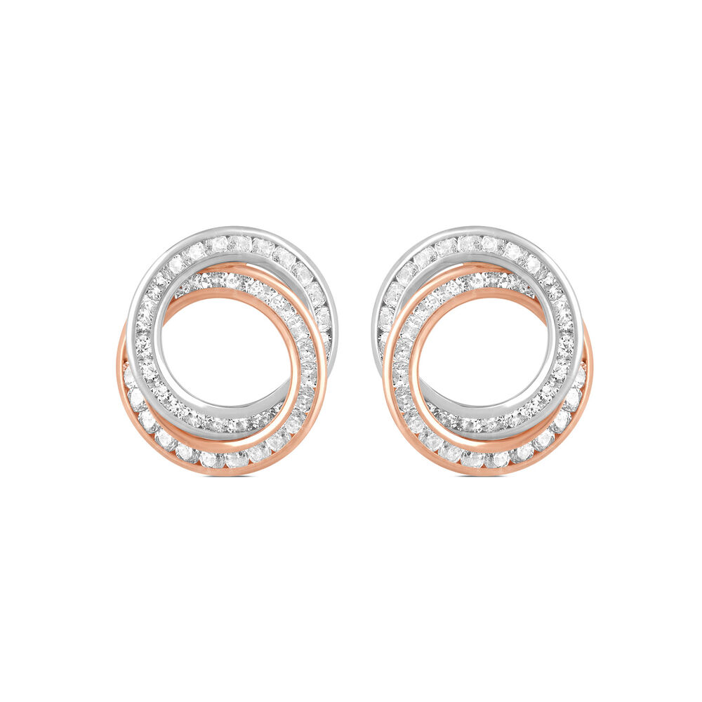 9ct White & Rose Gold Cubic Zirconia Circle Stud Earrings image number 0