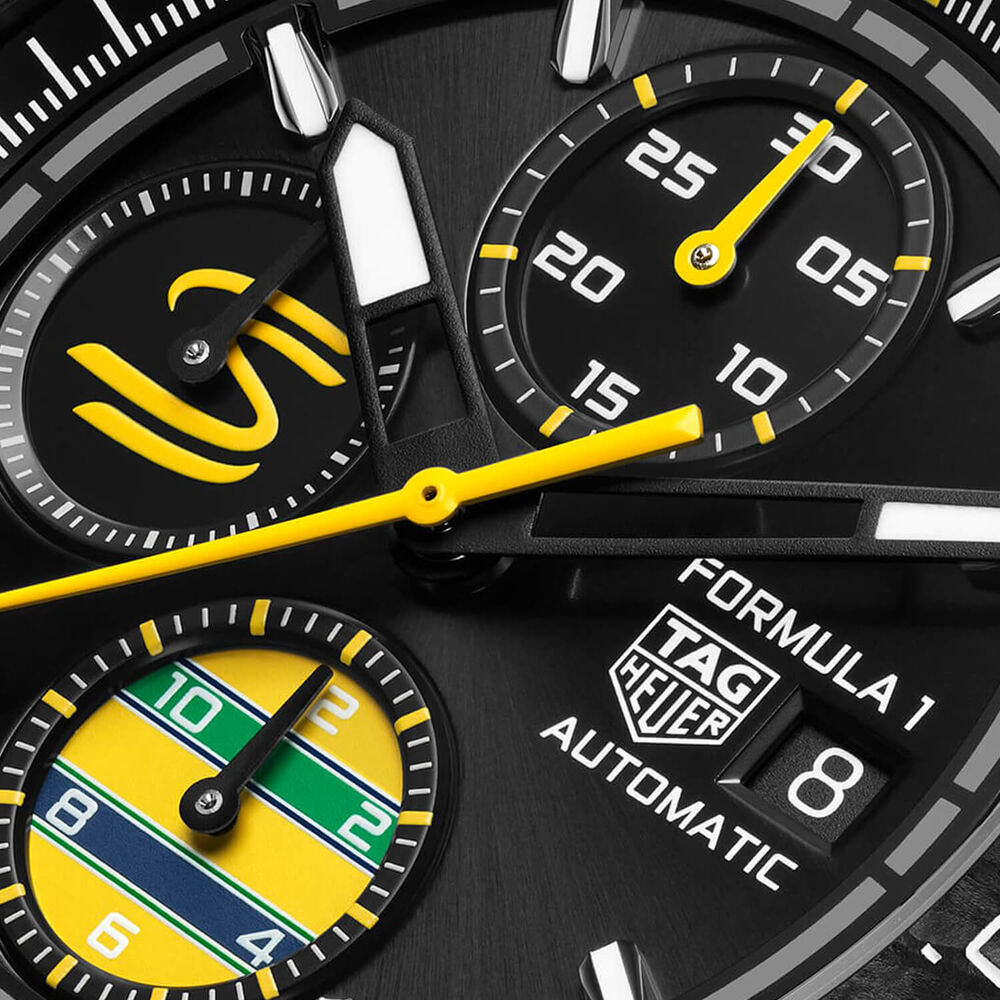 TAG Heuer Formula 1 Chronograph x Senna 43mm Black Dial Yellow Rubber Strap Watch image number 2