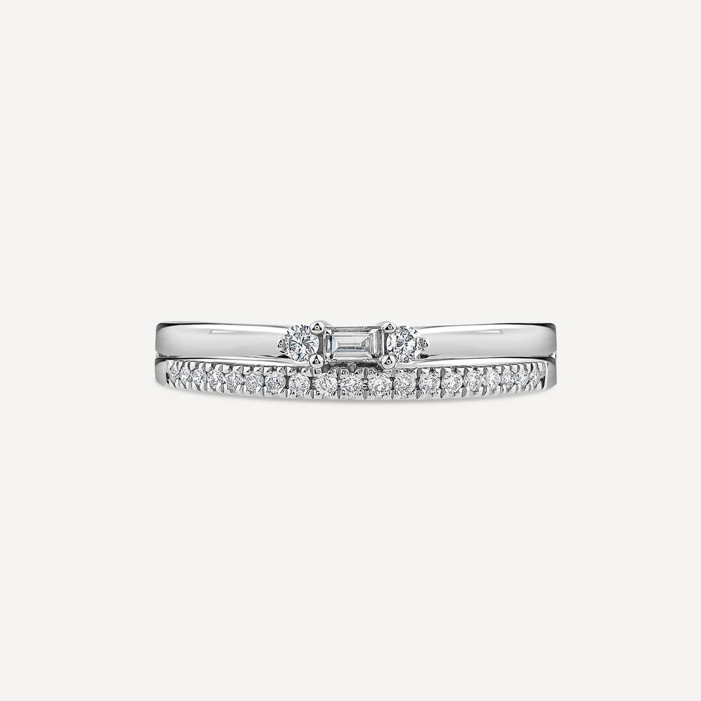 9ct White Gold Double Polished & 0.19ct Diamond Set Wedding Ring image number 1